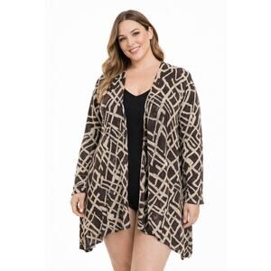 Maggie Barnes Bathing Suit Coverup or Cardigan Brown Shimmer Print 3X